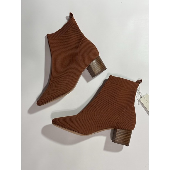 Joie Ribbed Knit Stretchy Neely Block Heel Sock Ankle Boots Toffee Sz 6.5 - Picture 1 of 9